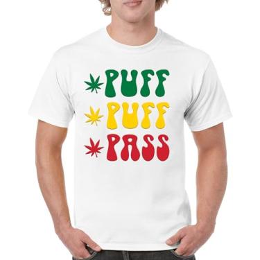 Imagem de Camiseta Puff Puff Pass 420 Weed Lover Pot Leaf Smoking Marijuana Legalize Cannabis Funny High Pothead Camiseta masculina, Branco, P
