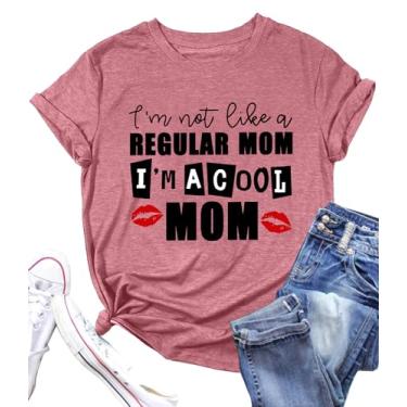 Imagem de Camiseta feminina Cool Mom com estampa de lábios, manga curta, divertida, mãe, vida, casual, presente, rosa, M