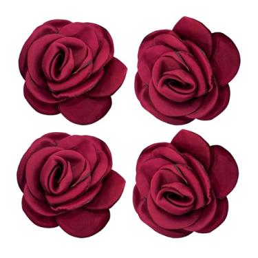 Imagem de Sanrich Broches femininos, 4 peças, flor rosa, grampo de cabelo mexicano, grampos de cabelo, broche de cabelo, chapéus de festa de chá (bordô)