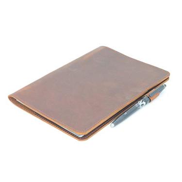 Imagem de JJNUSA Capa para notebook Rocketbook Smart Business feita à mão em couro genuíno envelhecido para Everlast, Fusion, Wave Moleskin com alça para caneta A4 Letra 28 cm x 21 cm Marrom