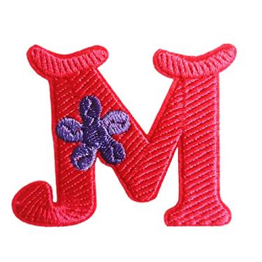 Imagem de 5 Pçs Patches de letras de chenille adesivos de ferro em remendos de letras universitárias com glitter bordado patch costurado em remendos para roupas chapéu camisa bolsa (rosa choque, M)