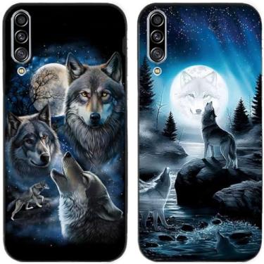 Imagem de 2 peças Moon Wolf Group Capa de telefone traseira impressa TPU gel silicone para Samsung Galaxy todas as séries (Galaxy A3 2017)