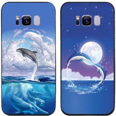 Imagem de 2 peças Golfinhos Amor Impresso TPU Gel Silicone Capa de Telefone Traseira para Samsung Galaxy (Galaxy S8 Plus / S8+)