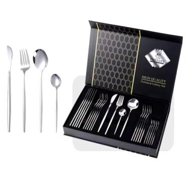 Imagem de Faqueiro Aço Inox 24 Peças Talheres Design Europeu Caixa