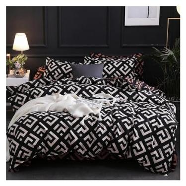 Imagem de Jogo de cama de luxo preto Queen, capa de edredom e fronha, conjunto de cama (uma cor 200 x 230 cm 3 peças)
