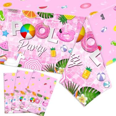 Imagem de GPWXYYY 3 peças de decoração de festa na piscina, toalha de mesa de plástico rosa Smmer praia retangular para verão havaiano, piscina, artigos de festa de aniversário