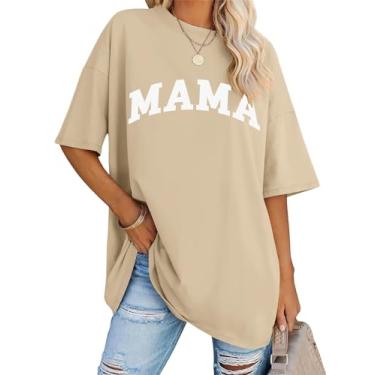 Imagem de LOMON Camisetas femininas grandes de manga curta gola redonda para o verão, camisetas soltas, casuais, para mamãe, camiseta básica, Letra Mama-light Coffee, 5G