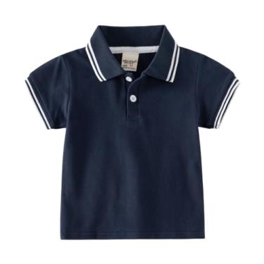 Imagem de Yueary Camisa polo Toddle Boys manga curta infantil casual conforto camiseta verão algodão pulôver top 2024, Azul-marinho, 100/2-3 Y