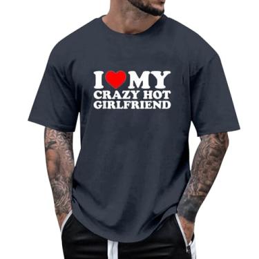 Imagem de Camiseta "I Love My Girlfriend So Please Stay Away from Me" Camiseta com estampa de amor para férias verão I Love My Girlfried, 062-cinza, G