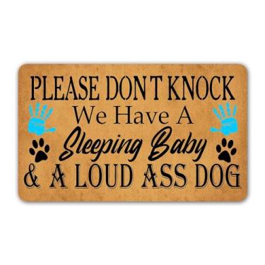 Imagem de Tapete de boas-vindas engraçado, tapete de entrada para porta da frente, tapete de boas-vindas com traseira de borracha (76 x 45 cm) Please Don't Knock We Have A Sleeping Baby & A Loud Ass Dog House