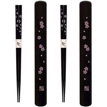 Imagem de Japan Bargain, Chopsticks de viagem com estojo reutilizável chinês coreano japonês japonês bambu portátil pauzinhos utensílios de cozinha lavável na máquina de lavar louças feito no Japão, Preto, 2