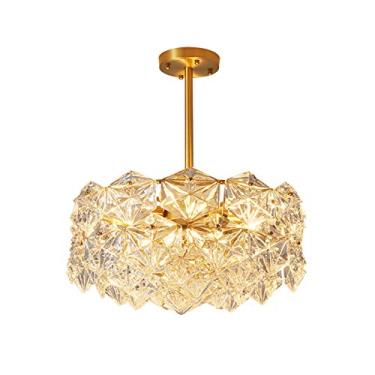 Imagem de E27 Nordic All Copper Light Lustres de luxo, lustres de cristal concisos modernos, luzes de quarto doméstico de sala de estar, luzes de sala de jantar - decoração de cobre e cristal 53 * 56