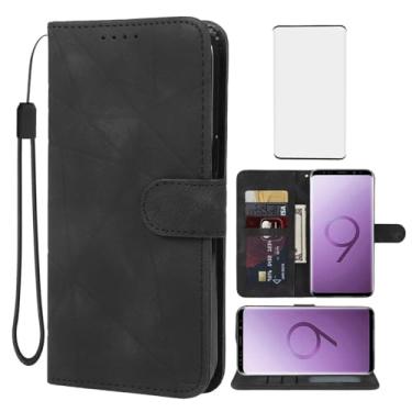 Imagem de Wanyuexes Capa para Galaxy S9, capa carteira para Samsung S9 SM-G960U com protetor de tela de vidro temperado, toque de pele PU flip suporte para cartão de crédito capa para celular para Samsung