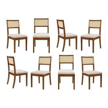 Imagem de Kit 8 Cadeiras Madeira Maciça Tiê CabeCasa MadeiraMadeira Amêndoa/Bege