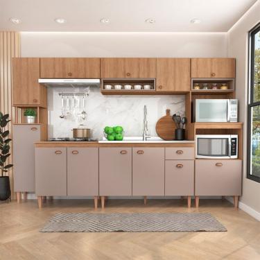 Imagem de Cozinha Completa com Balcão para Pia Marti 12 Portas 1 Gaveta Mel e Fendi