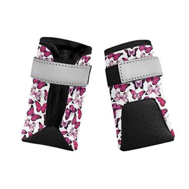 Imagem de GOSTONG Botinhas de cachorro pequenas/médias/grandes com estampa de borboleta rosa, proteção de pata com alça ajustável para ambientes internos e externos