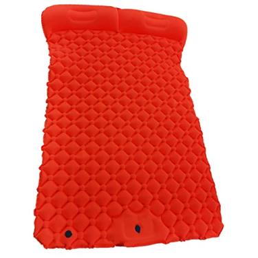 Imagem de Luzhengyang Tapete de dormir duplo ultra inflável | Colchão de ar compacto para 2 pessoas | Design ergonômico | para acampamento, mochilão, caminhada | Portátil e | Bomba de pé incluída - Laranja