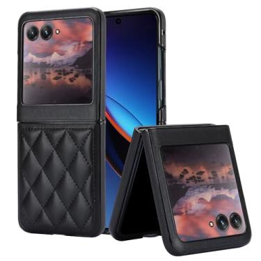 Imagem de Capa para celular Motorola Razr 40 Ultra, couro macio com padrão luxuoso, antichoque, fina, estilo moderno (preto)