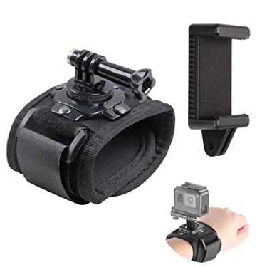 Imagem de Suporte de alça de pulso com rotação de 360 graus compatível com GoPro Hero 10/9/8/7/6/5s/5/4s/4/3+ Black Session, suporte ajustável para braço de ciclismo XIAOYI SJCAM Yi DJI Action Camera Sports