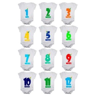 Imagem de Kit body mesversario manga curta números chapéu 12 bodies de bebê 1 a 12 meses-Unissex