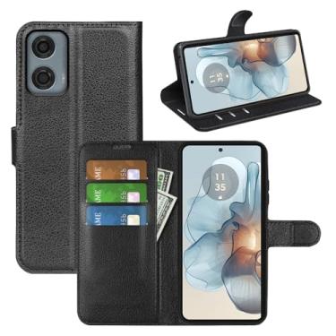 Imagem de Capa de celular para Motorola Moto G24 Power, couro PU com suporte para cartão de crédito, carteira fina flip com suporte, capa protetora para Motorola G24 Power Phone Case (preto)