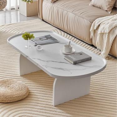 Imagem de Mesa de centro oval, mesas de centro modernas de meados do século, mesa central de coquetel de grão de madeira com pernas de mesa de madeira maciça, para sala de estar e quarto