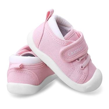 Imagem de Sapatos de caminhada para bebês, crianças, meninas, meninos, sola macia, respirável, de lona de algodão, leve, antiderrapante, seguro, sem cadarço, tênis casual, largo, sola de borracha, corrida ao ar