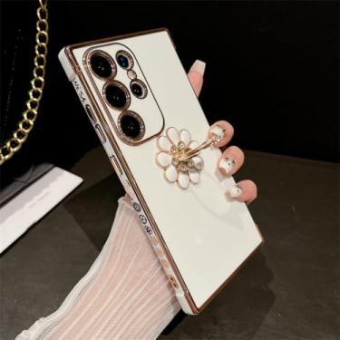 Imagem de Para Samsung Galaxy S24 Ultra Luxury Plating Frame Ring Stand Holder Phone Case para Samsung S21 S22 S23plus A25 A52 A54 A55 Capa, Capa de Revestimento Branco, para Samsung A33