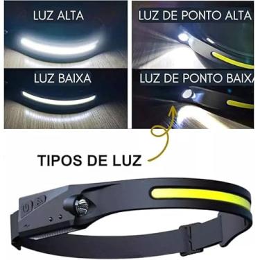 Imagem de Lanterna de Cabeça Led Recarregável Led Fita Potente Forte com COB e Sensor de Movimento Prova da Água para Pesca Camping Bike Ciclismo Trilha Caminhada Leitura Corrida Mecânica