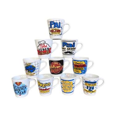 Imagem de Conjunto c/ 10 xícaras porcelana branca decorada dia dos pais 120 ml -
