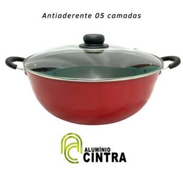Imagem de TACHO PANELA CAÇAROLA WOK TEFLON ANTIADERENTE Nº32CM TAMPA VIDRO - ALU