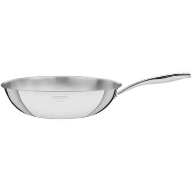 Imagem de Panela Wok Tramontina Inox Fundo Triplo Grano 28cm, Inox, 28cm