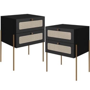 Imagem de Kit 02 Mesas de Cabeceira 02 Gavetas com Telinha Industrial Indy A03 N