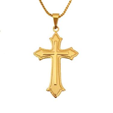 Imagem de Corrente Feminina Pingente Cruz Crucifixo Banhado a Ouro 18k - Dinis J