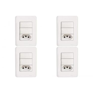Imagem de Kit C/4 - Conjunto Perlex Aros 4X2 Branco Com Placa(2Simp...