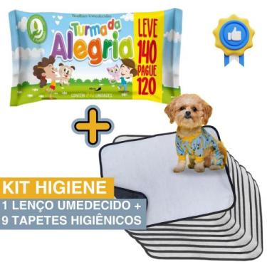 Imagem de Kit Higiene Pet com 9 Tapetes Higiênicos Absorventes Médios + 1 Lenço 