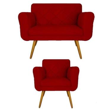 Imagem de Jogo Namoradeira e 1 Poltrona Estofada Salão de Beleza Isabella Suede 