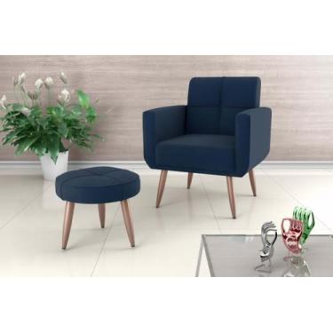 Imagem de Kit Poltrona +Puff Havana Veludo Azul E433 - Matrix - LM DECOR