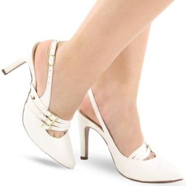 Imagem de Scarpin Feminino Slingback Salto Confortável P124 - Modarpe, Branco, 3