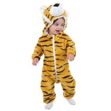 Imagem de Macacão Pijama Inverno Bebê Bichinhos Infantil - Rey Shop, Tigre, 18-2