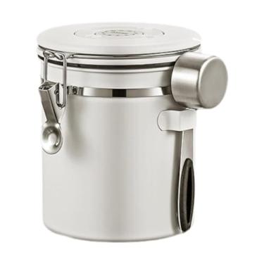 Imagem de Ioensy Lata de café, lata de chá e açúcar, ferramenta de armazenamento de cozinha, armazenamento de café moído de aço inoxidável para doces, chá de folhas, Branco, 1.5l