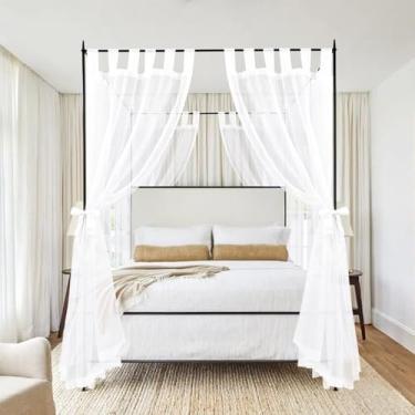 Imagem de Cortinas de dossel com 8 painéis, cortinas brancas para cama king, casal/queen e com estrutura de cama de solteiro, cortinas de dossel de quatro pôsteres, cortinas de cama de dossel transparente com