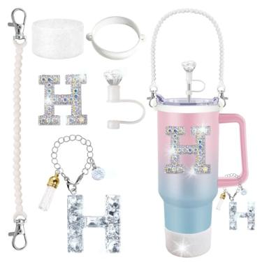 Imagem de Stanley Cup Accessories 850.5 g 1,134 g Glitter Silver, capa de canudo de diamante, pingente de letra, adesivo de letra, bota de silicone, suporte com alça incluído para copo Stanley