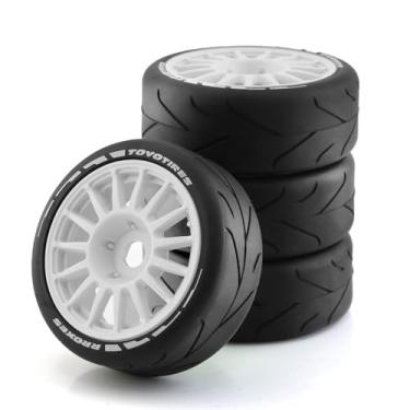 Imagem de Chanmoo 1/8 RC On Road Car Tires and Wheels Rims 17mm Hex 103mm Rubber Rally Tyres for 1:8 Scale RC On-Road Racing Car HPI WR8 HSP Hobao ARRMA Redcat Losi Kyosho VRX RC Rally Drift Car 4PCS (White A)