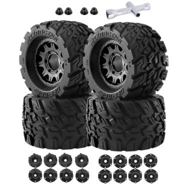 Imagem de Rcarmumb RC Truck Wheel Tires for 1/10 Rustler Stampede Hoss,Arrma Granite Vorteks Big Rock,Axial Losi Redcat Rc4wd,12mm/14mm Hex Rc Truck Tires,4pcs,Black