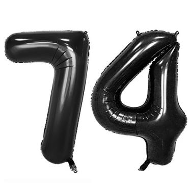 Imagem de Folha preta de 101,6 cm, 74 balões com números digitais jumbo de hélio, decoração de aniversário de 74 anos para mulheres ou homens, artigos para festa de aniversário de 74 anos