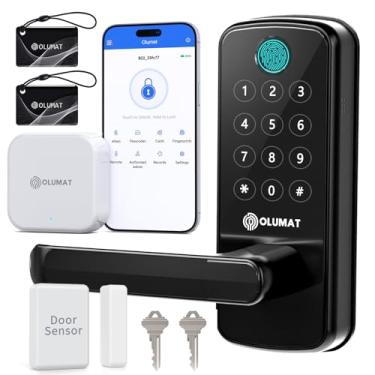 Imagem de Trava inteligente com gateway WiFi, trava de entrada sem chave com alça - Fechaduras para porta da frente com teclado - trava de impressão digital - Controle de aplicativo com sensor de porta - Trava