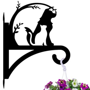 Imagem de Peacoblue Gancho para plantas de ferro para pendurar ao ar livre, vasos de samambaias, lanterna, alimentador de pássaros, sino de vento, 30,5 x 39,9 cm, suporte de parede de metal resistente ao clima