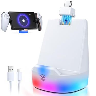 Imagem de Base de carregamento magnética para PlayStation Portal Remote Player - Estação de carregamento compatível com capas para acessórios do portal PS5 com 12 modos de luz RGB e cabo, Branca de Neve