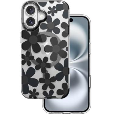 Imagem de SWITCHEASY Fleur M - Capa com design floral floral para iPhone16 de 6,1 polegadas, com padrão 3D, compatível com MagSafe, capa protetora de telefone para mulheres - preta